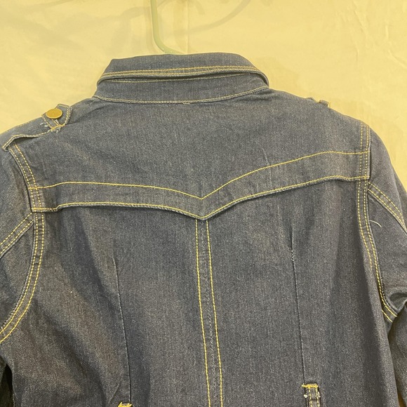 Mishan Coat Women XL Blue Denim DRESS Long Button Front Western Pockets READ - Picture 11 of 16